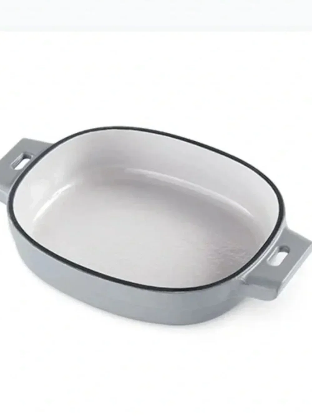 Pampered Chef Gray 1 Quart Enameled Heavy Cast Iron Baker w Handles 10